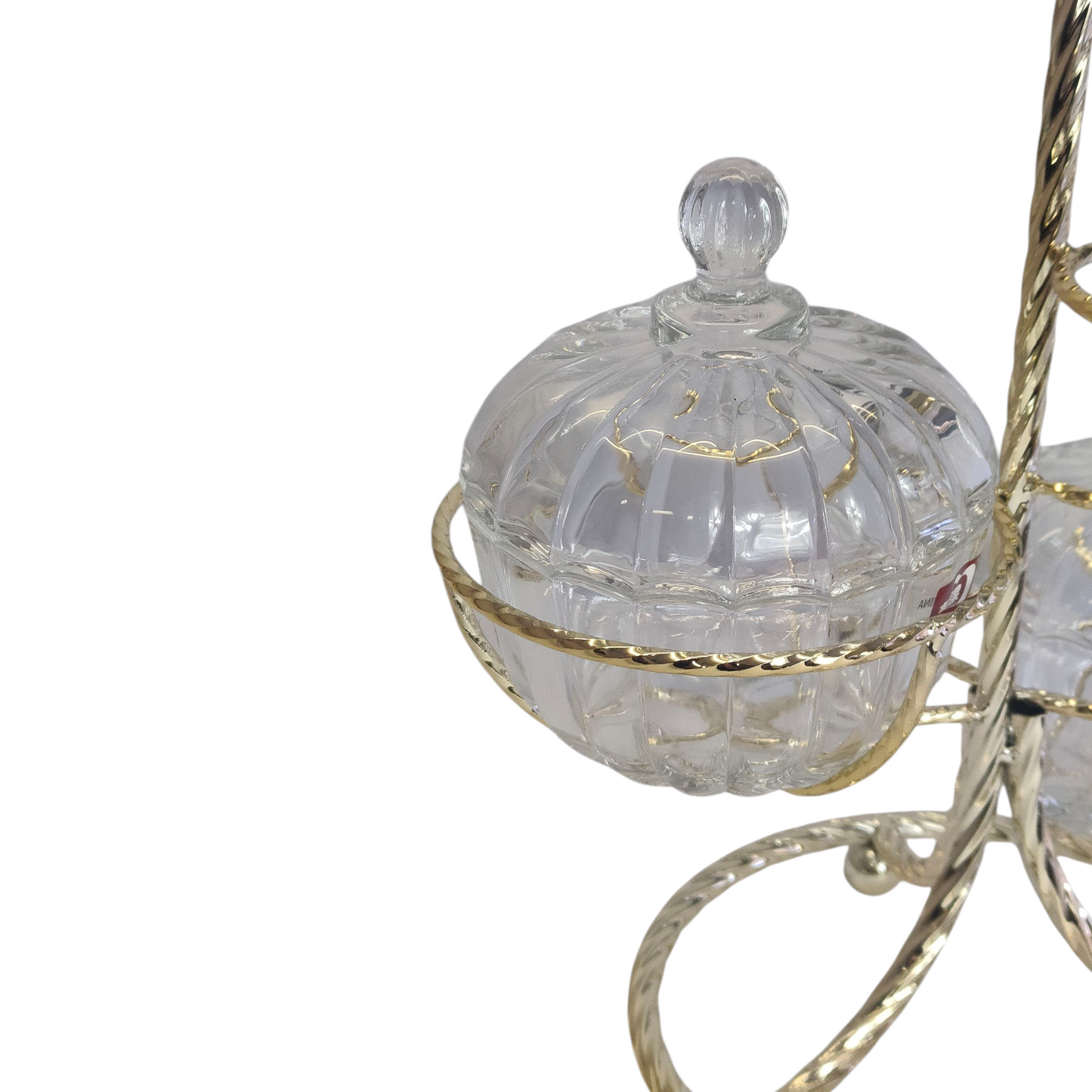 Conjunto decorativo de 3 esferas de vidro com suporte dourado
