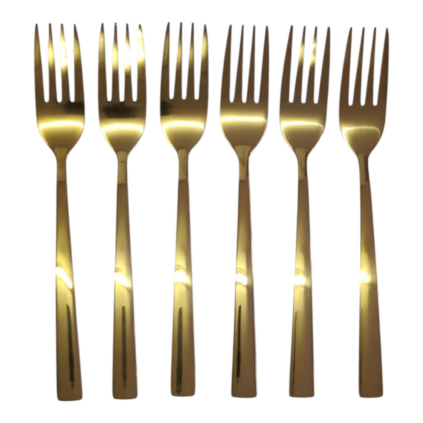 Set de 6 Tenedores Dorados – Acero Inoxidable | Diseño Liso Acabado Espejo