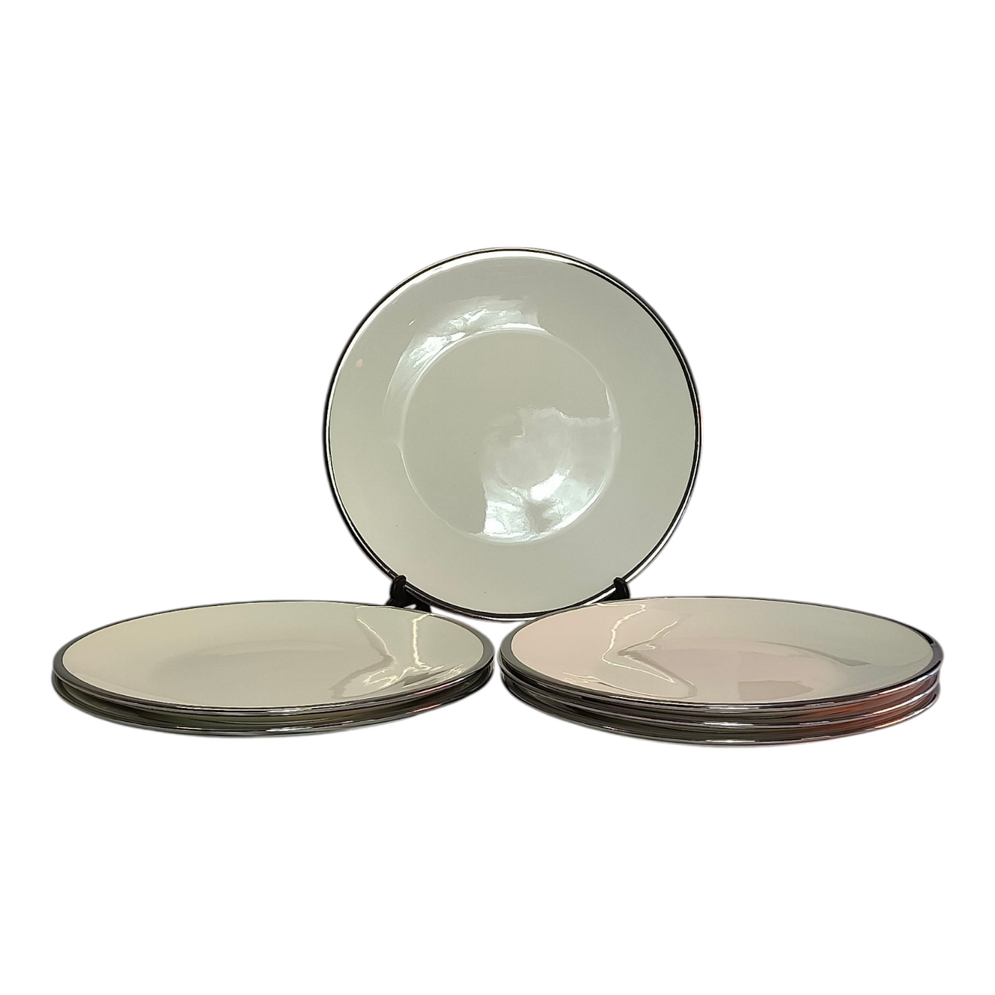 🍽️ Set de Vajilla de 24 Piezas de Porcelana con Borde Plateado — Elegancia Moderna y Sofisticada ✨