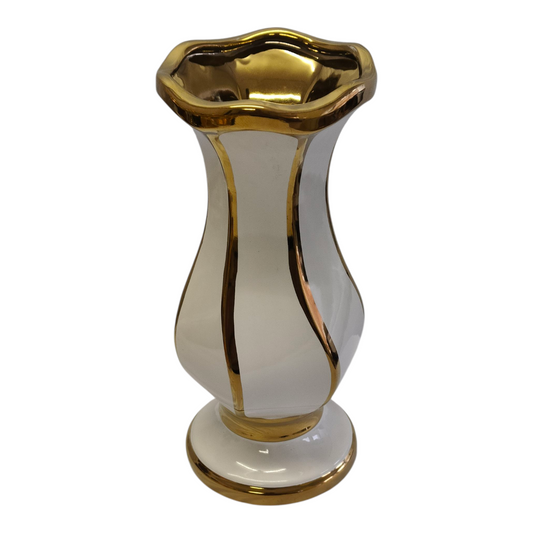 Jarrón Decorativo Blanco y Dorado de Cerámica – Estilo Elegante Clásico 29cm