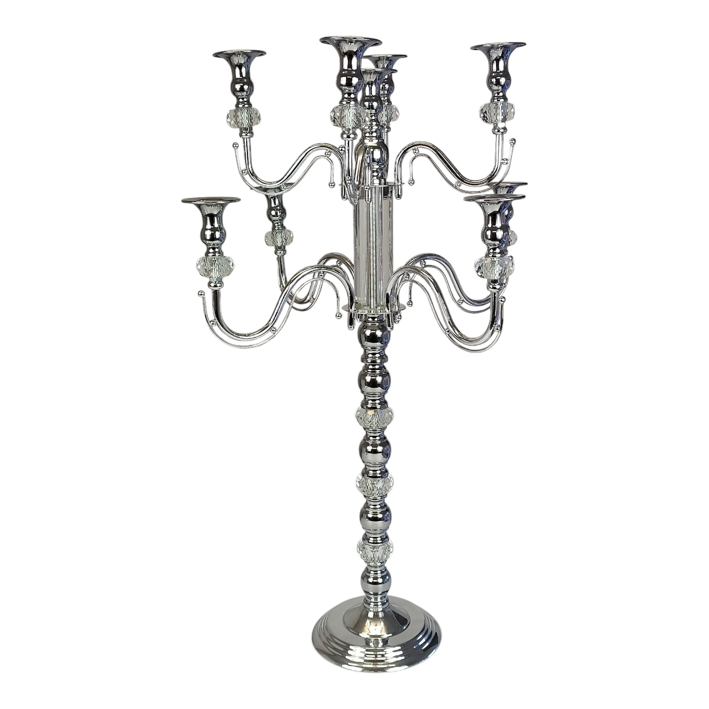 Candelabro de Pie de 5 Brazos en Metal Dorado con Detalles de Cristal – 120 cm
