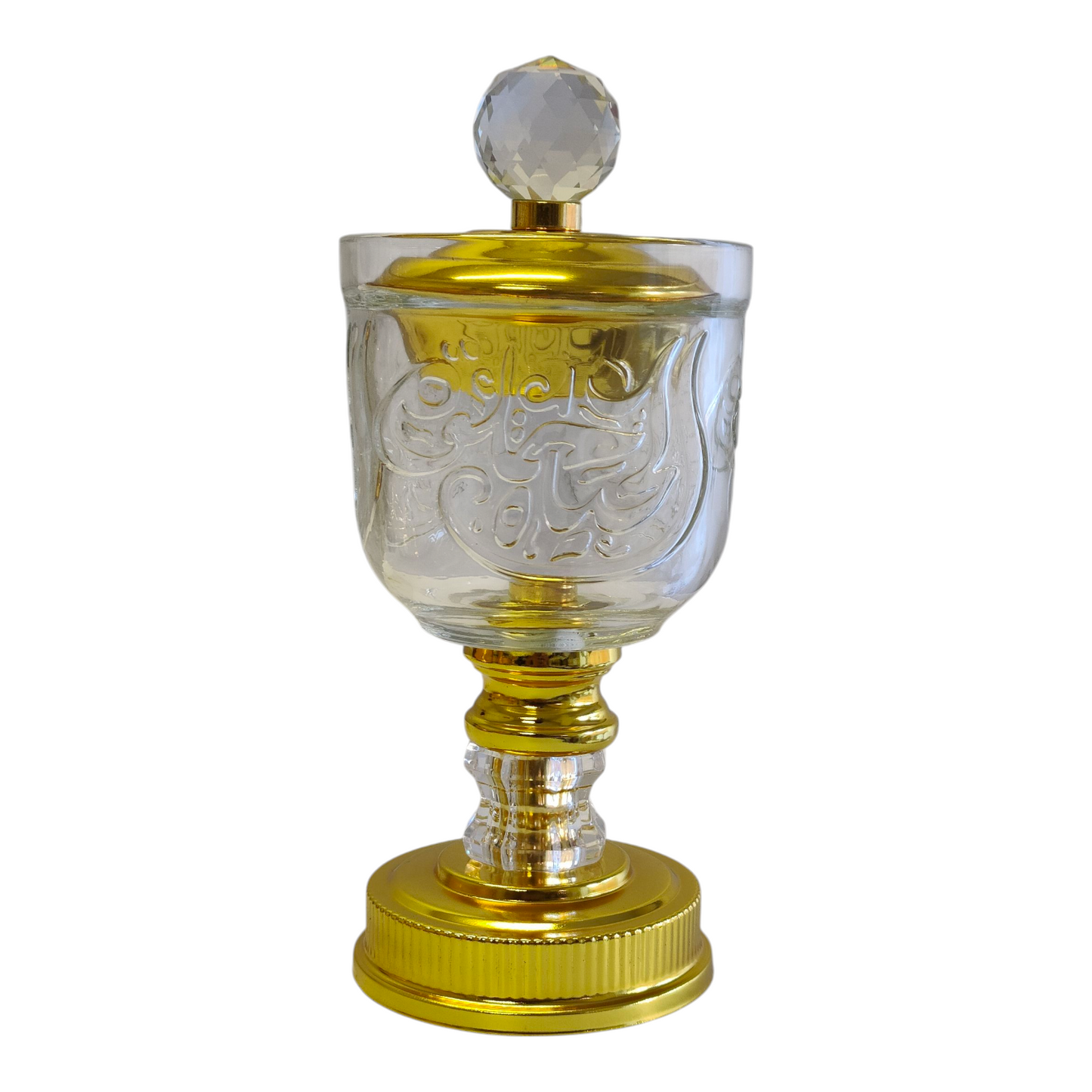Set Árabe Dorado de Cristal con Bandeja Espejada — Quemador y Frascos Decorativos de Lujo