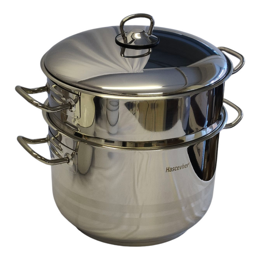 2-Tier Stainless Steel Couscous Steamer/Pot + Lid — 10L Couscous Pot