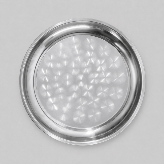 Bandeja Redonda de Acero Inoxidable Multiusos - 36cm diámetro – Resistente, Elegante y Fácil de Limpiar