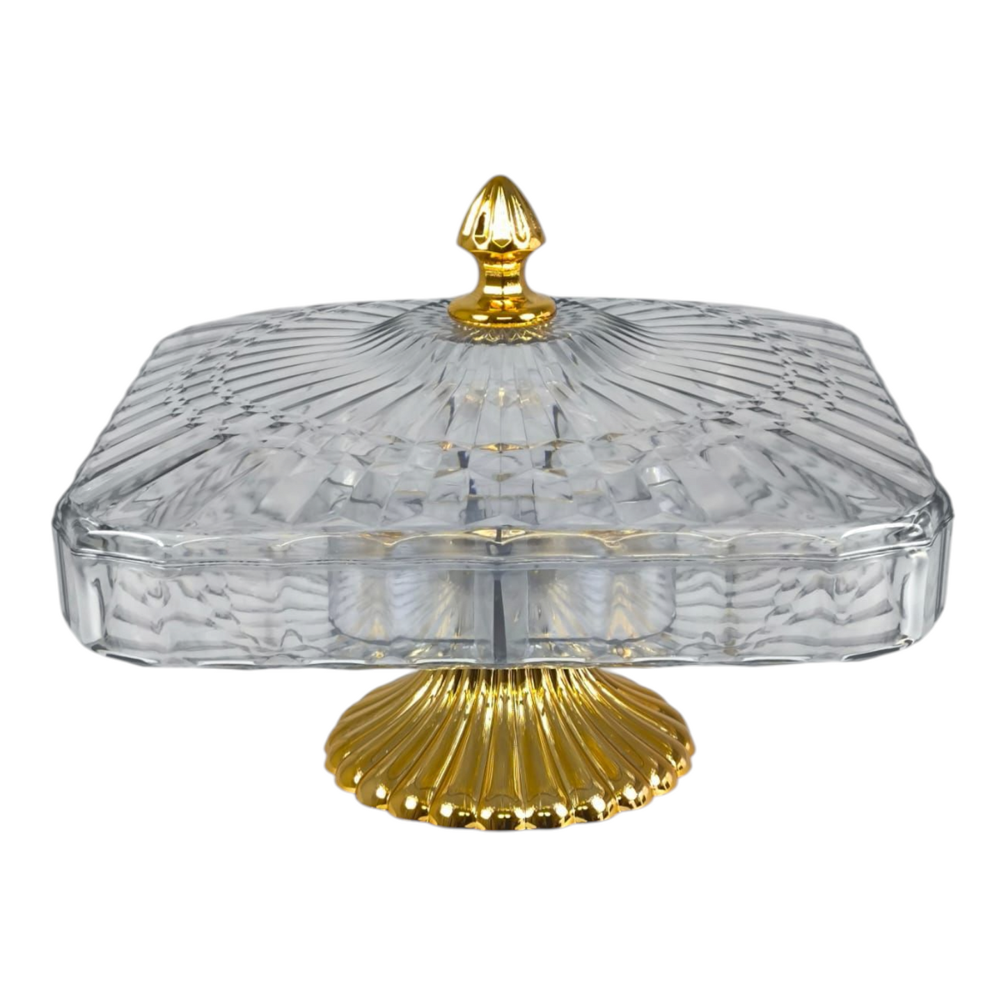 🍬 Tabuleiro quadrado em plástico com tampa e base dourada – Elegância e organização ✨