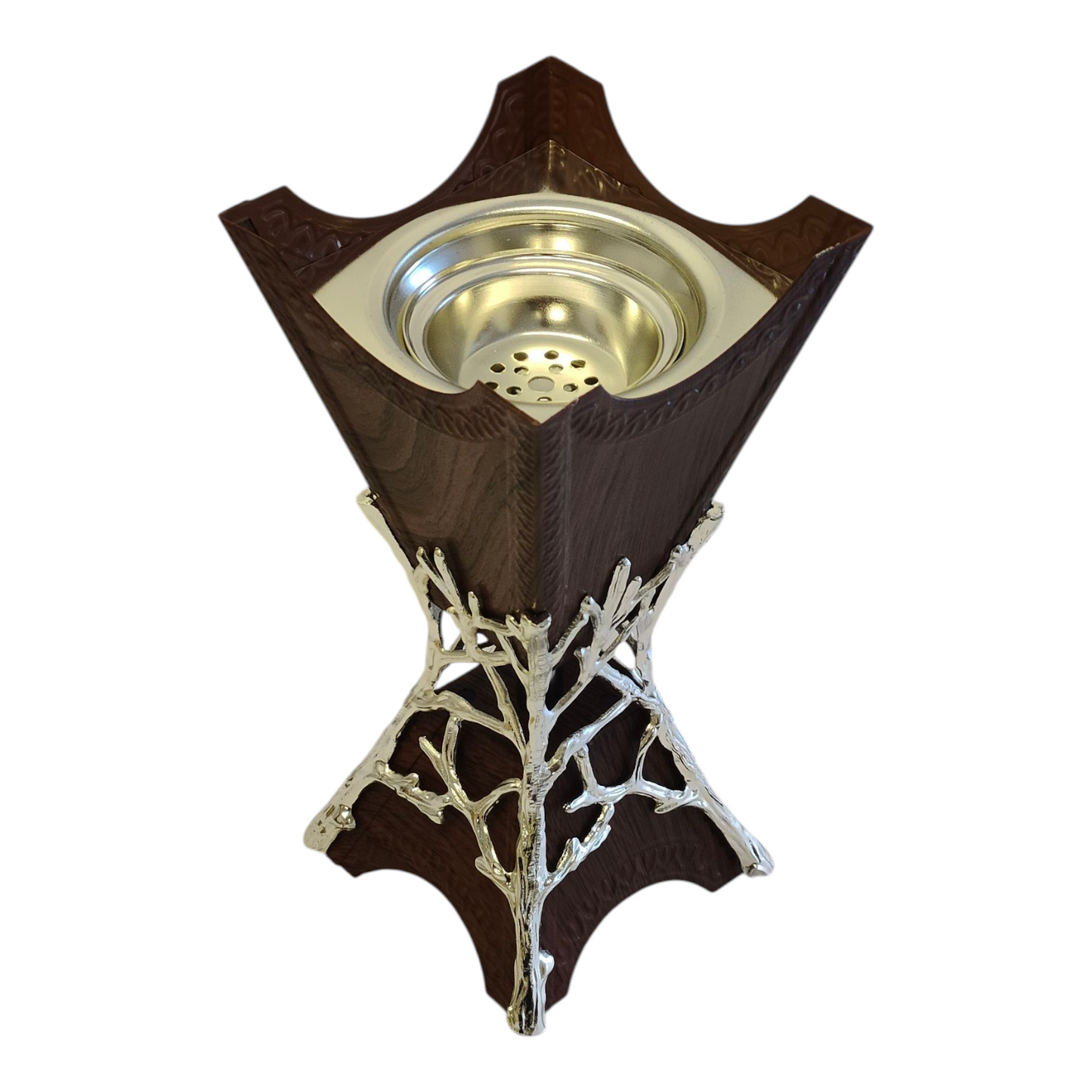 Decoración de Madera y Metal Plateado con Diseño de Ramas — Centro de Mesa Elegante