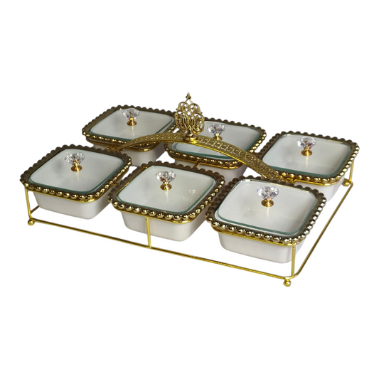 🍯 Set de Condimenteros de 6 Piezas con Bandeja Dorada — Elegancia y Funcionalidad en tu Mesa ✨