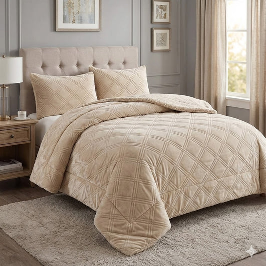 EDREDÓN BORREGO NÓRDICO MODELO ROMBOS - COLOR BEIG