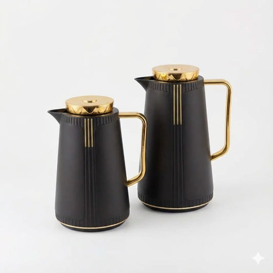 Set de 2 termos tipo jarra (Negro mate + Tapa dorada) ✨