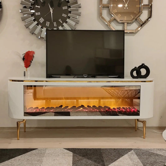 Mesa de TV con Chimenea Digital y Altavoces Bluetooth