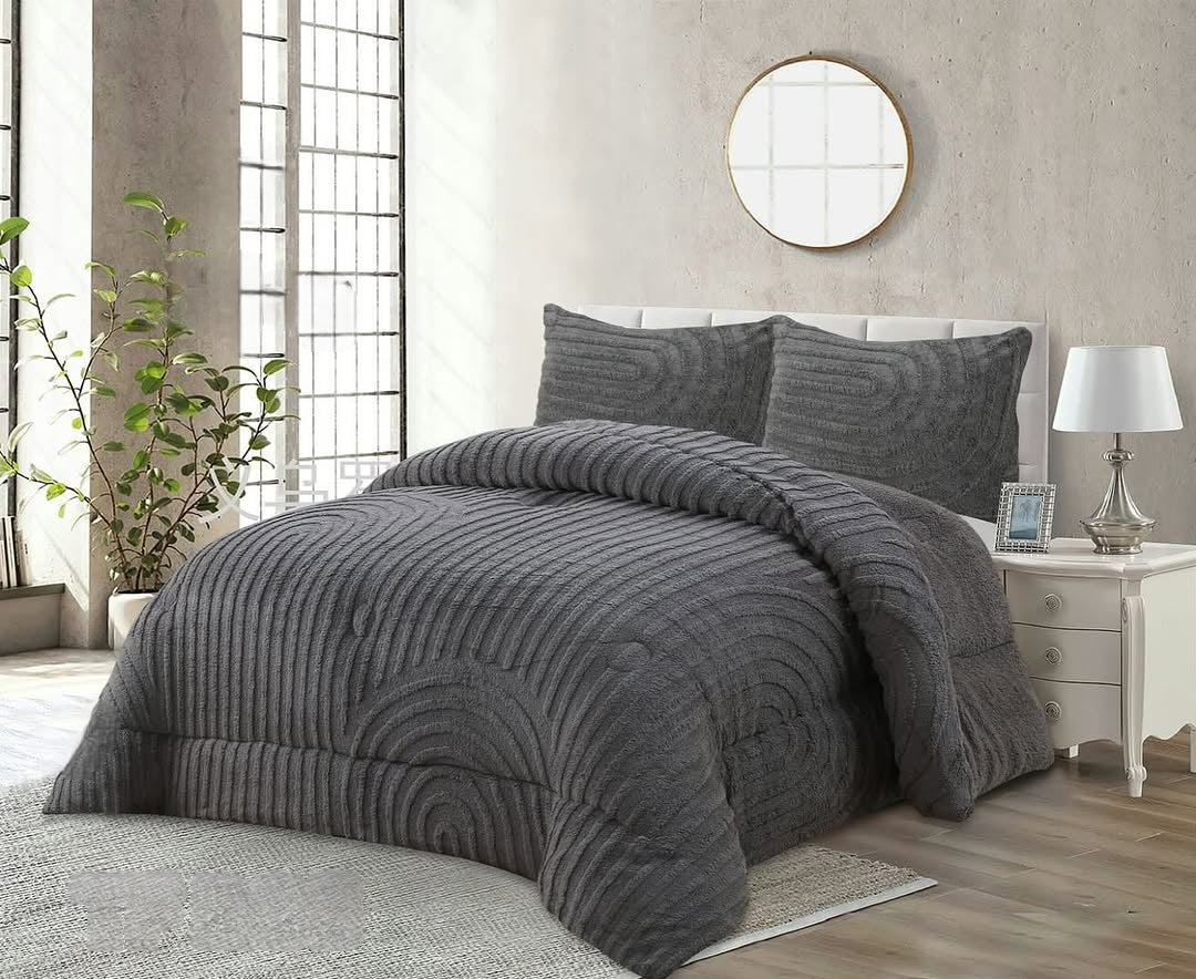 Edredón con Borrego Modelo Curvas – 230 x 250 cm - COLOR GRIS OSCURO