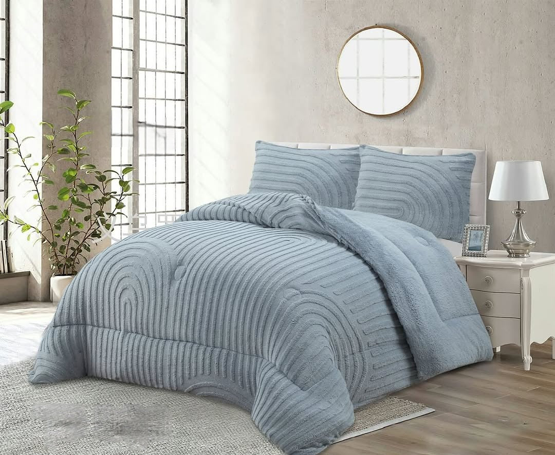 Edredón con Borrego Modelo Curvas – 230 x 250 cm - COLOR GRIS CLARO