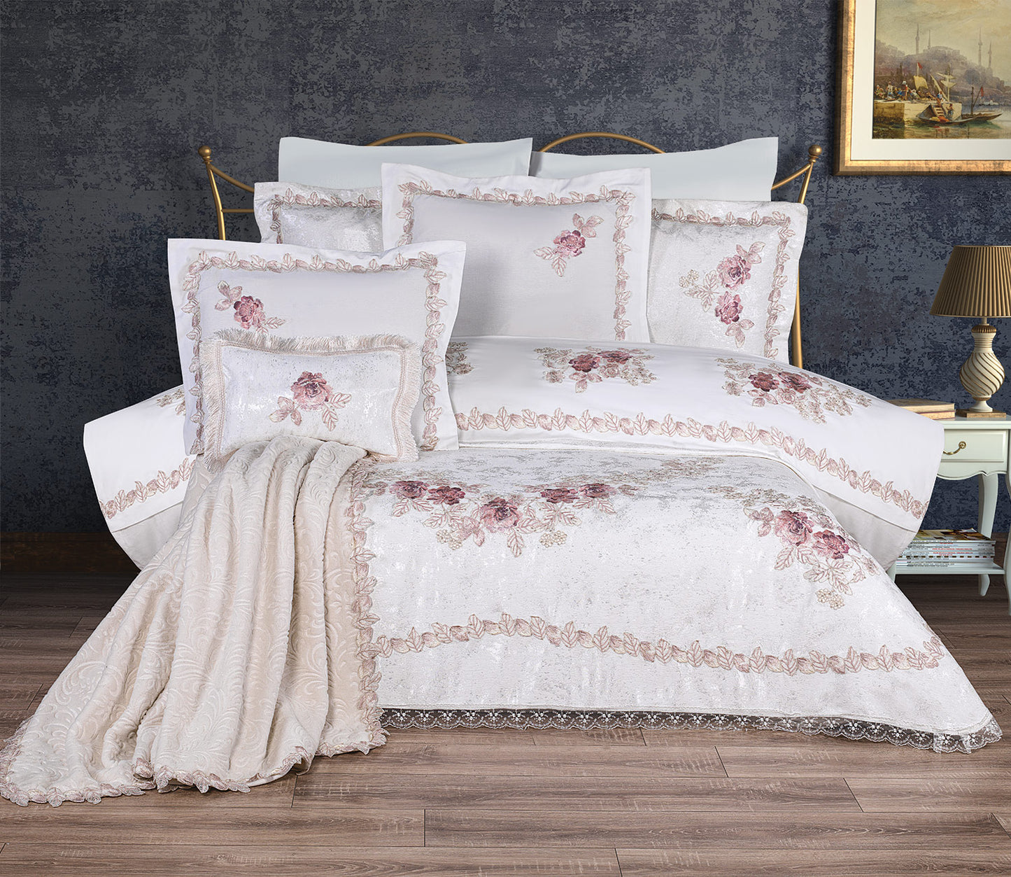 Conjunto de colcha Alice Cream Piquet 11 peças