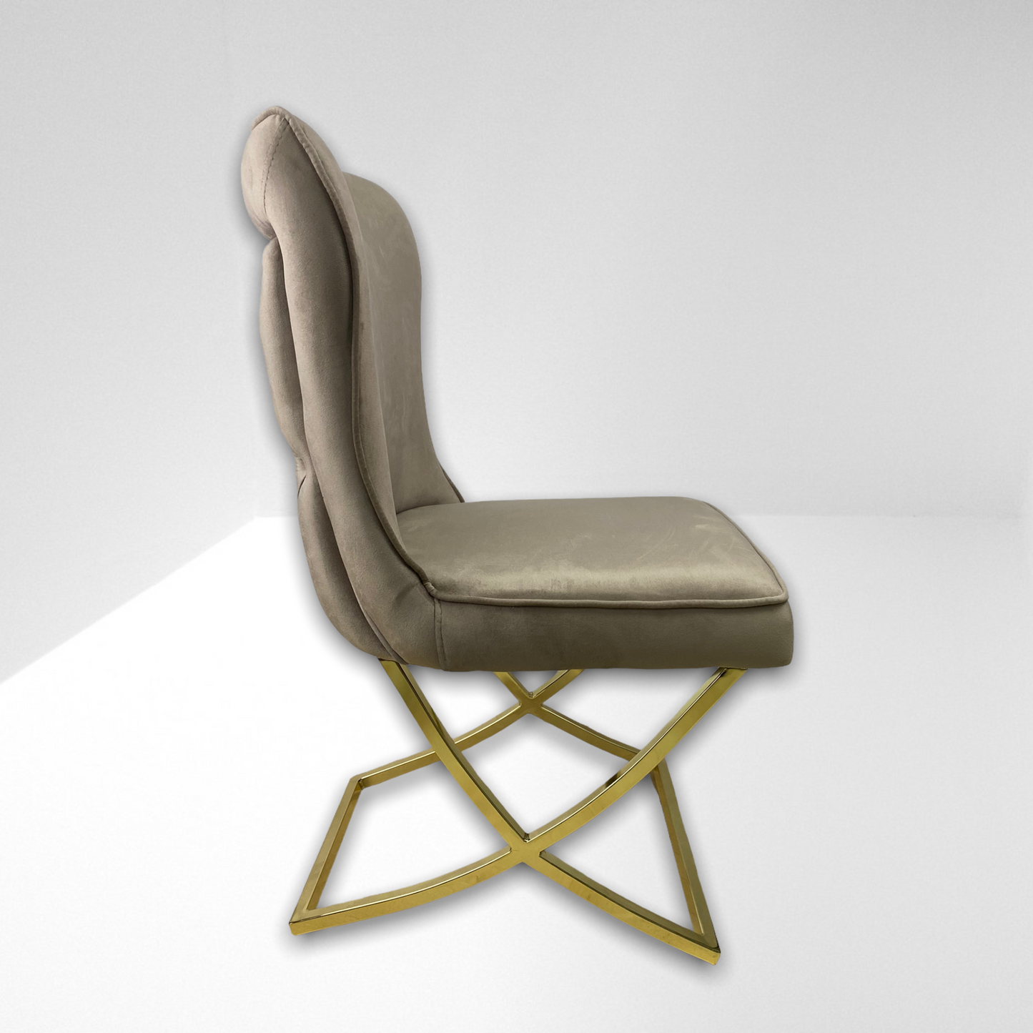 Silla terciopelo para comedor CLOWER08 marrón dorado, pata se metal dorado