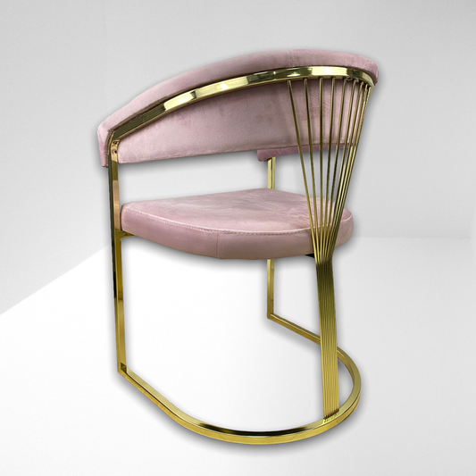 Cadeira de jantar de veludo rosa V02 PA, pernas de metal dourado