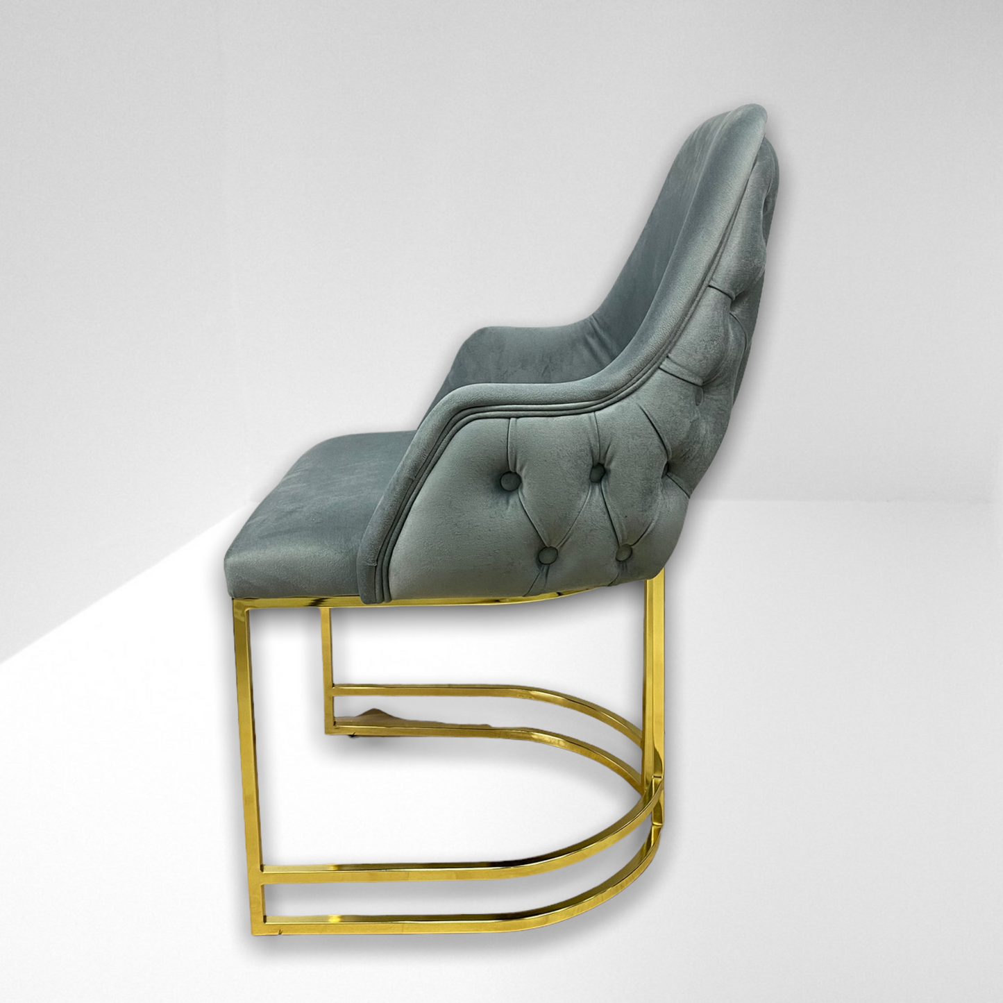 Silla terciopelo para comedor V033 PA gris, patas de metal dorado