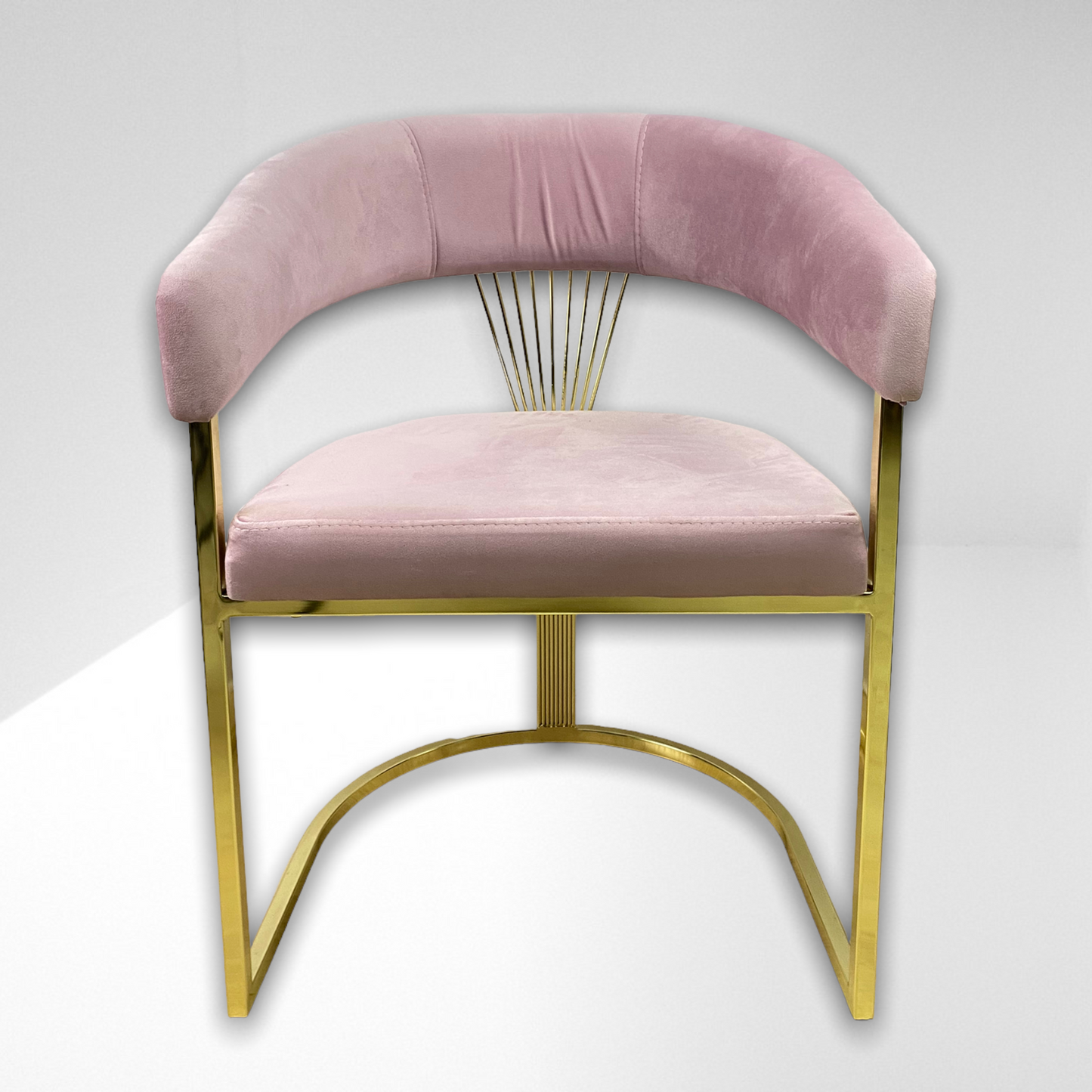 Cadeira de jantar de veludo rosa V02 PA, pernas de metal dourado