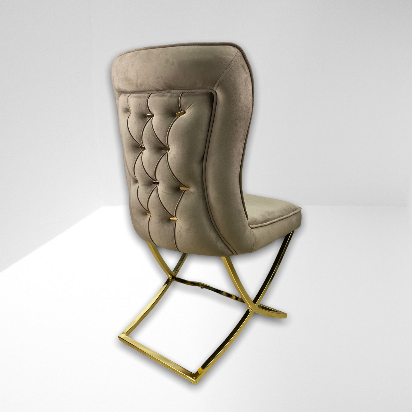 Silla terciopelo para comedor CLOWER08 marrón dorado, pata se metal dorado