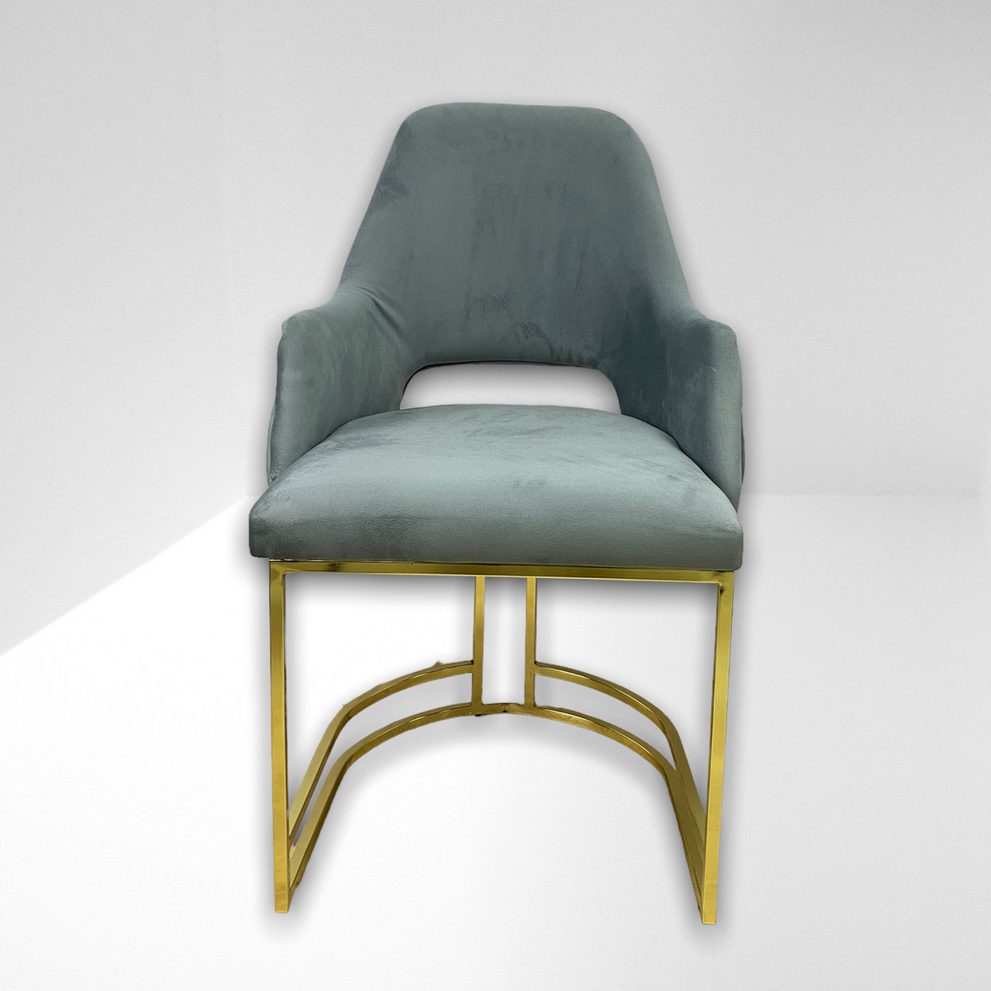 Silla terciopelo para comedor V033 PA gris, patas de metal dorado