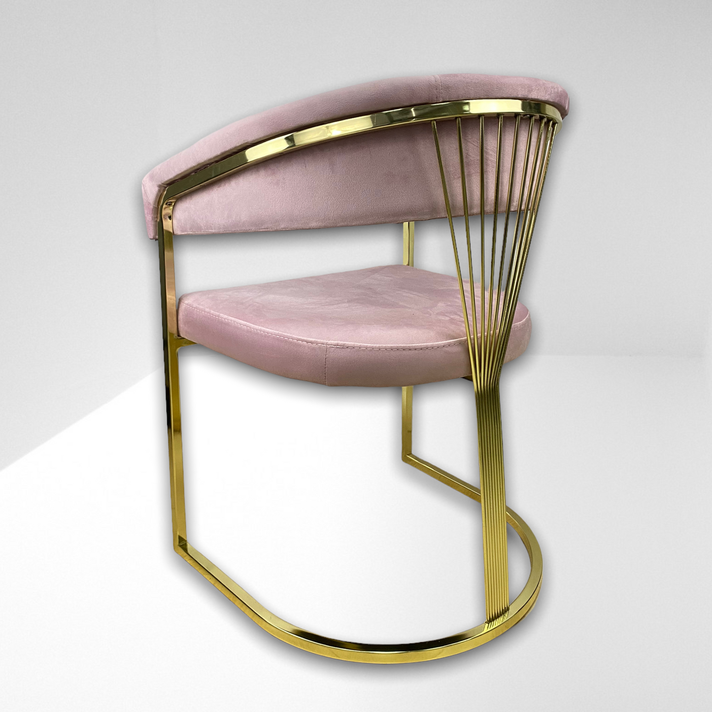 Cadeira de jantar de veludo rosa V02 PA, pernas de metal dourado