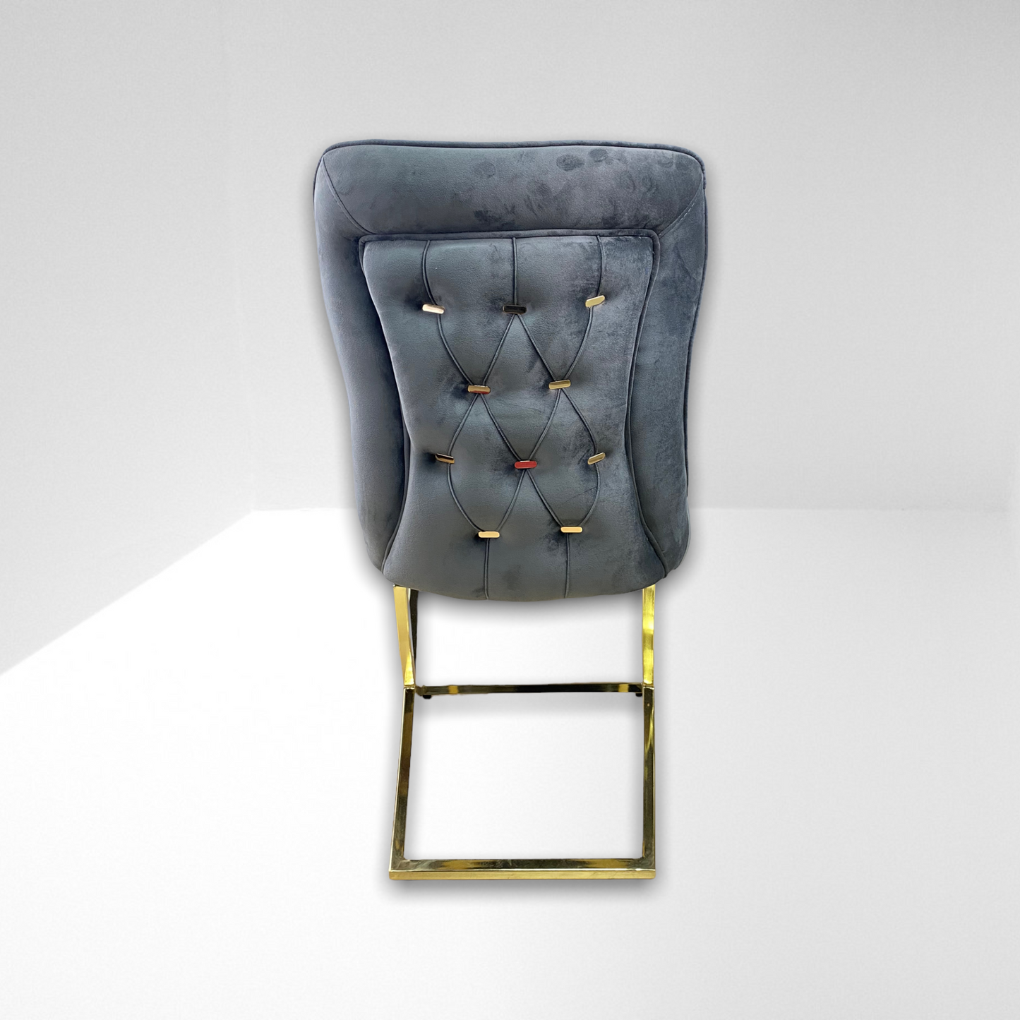 Silla terciopelo para comedor CLOWER SANDALYE V27  gris oscuro ganchos dorado, pata metal dorado