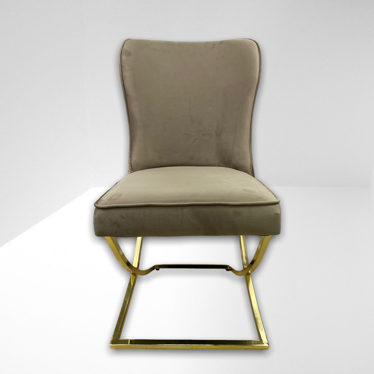 Silla terciopelo para comedor CLOWER08 marrón dorado, pata se metal dorado