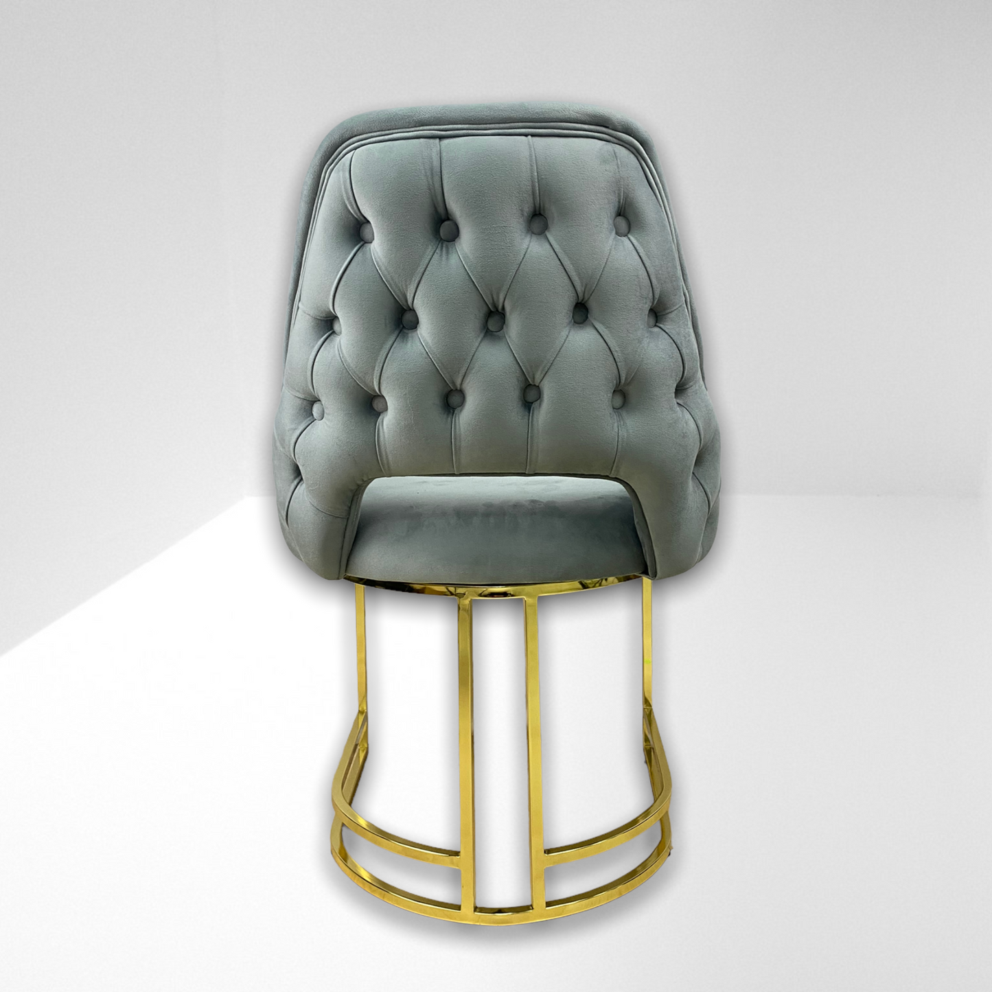 Silla terciopelo para comedor V033 PA gris, patas de metal dorado