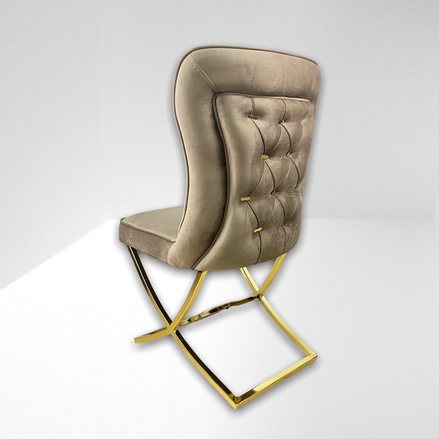 Silla terciopelo para comedor CLOWER08 marrón dorado, pata se metal dorado