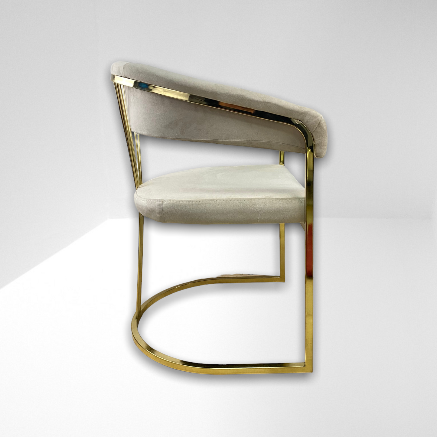 Silla terciopelo para comedor V03 PA gris, pata acero inoxidable dorado