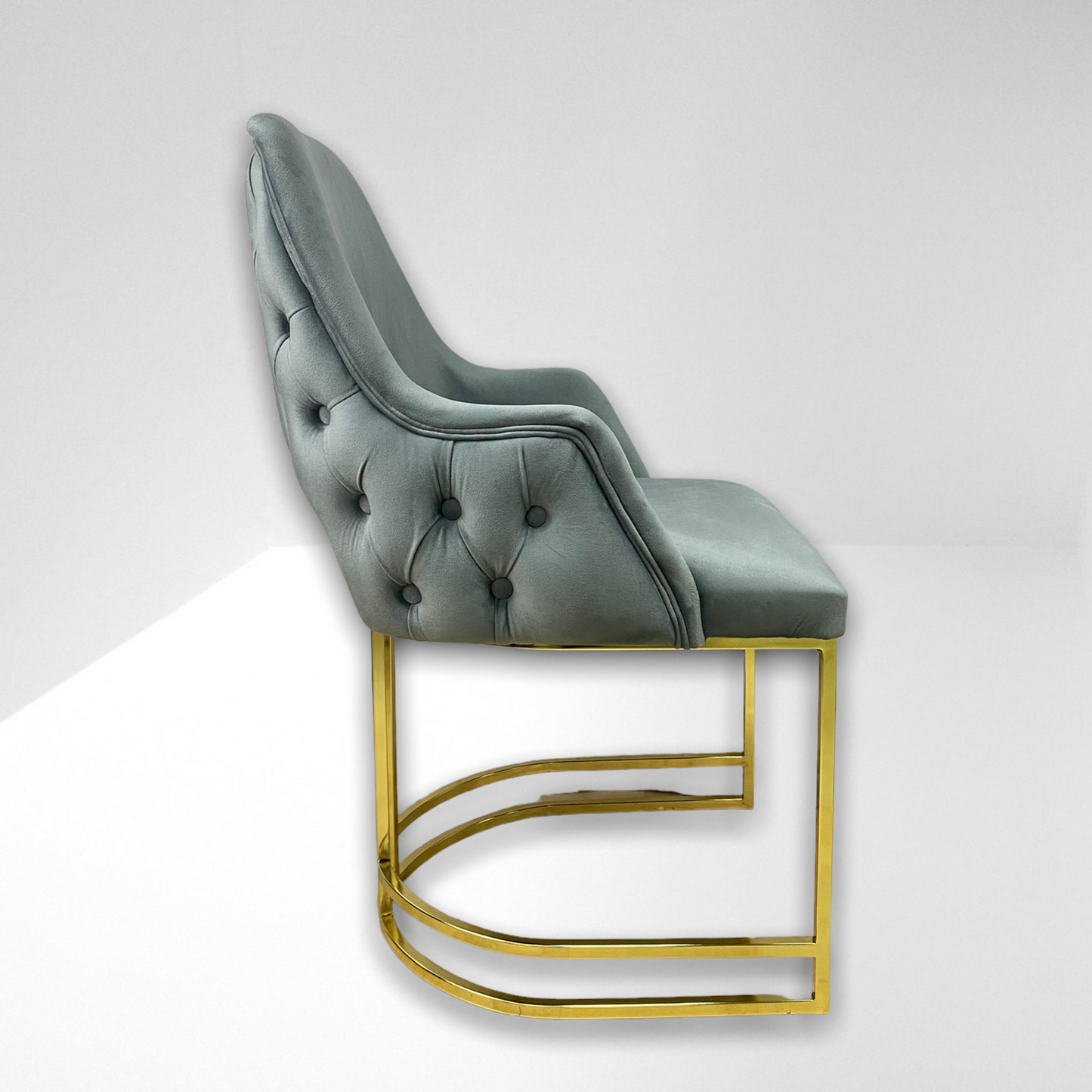 Silla terciopelo para comedor V033 PA gris, patas de metal dorado