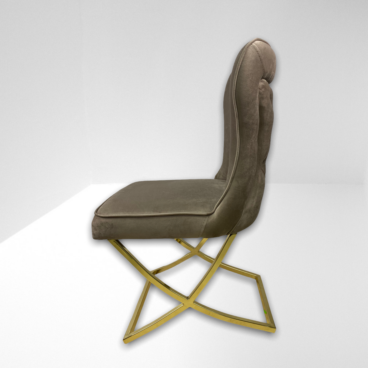 Silla terciopelo para comedor CLOWER08 marrón dorado, pata se metal dorado