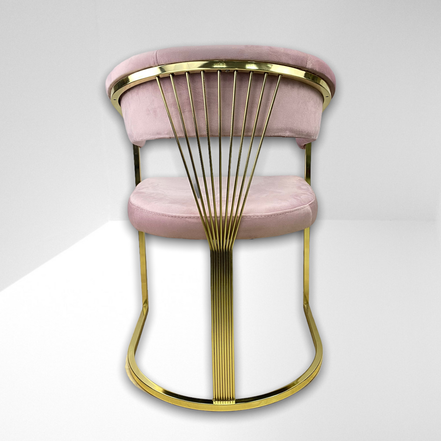 Cadeira de jantar de veludo rosa V02 PA, pernas de metal dourado
