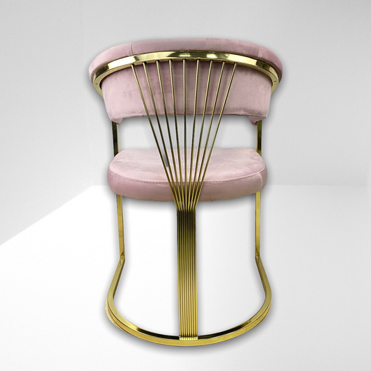 Cadeira de jantar de veludo rosa V02 PA, pernas de metal dourado