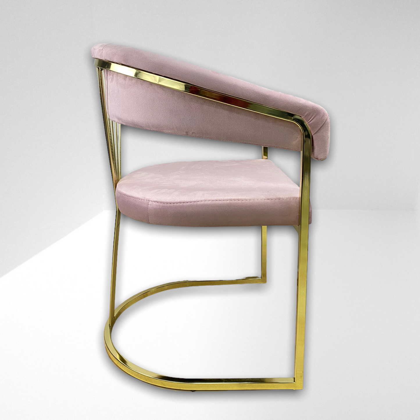 Cadeira de jantar de veludo rosa V02 PA, pernas de metal dourado