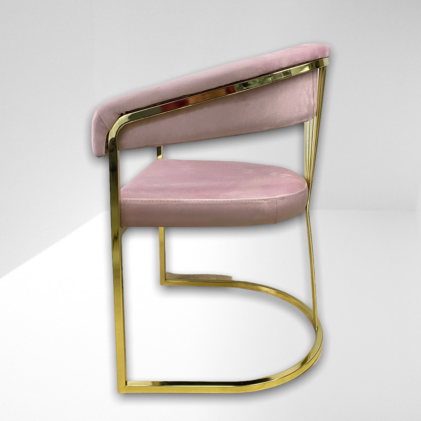 Cadeira de jantar de veludo rosa V02 PA, pernas de metal dourado