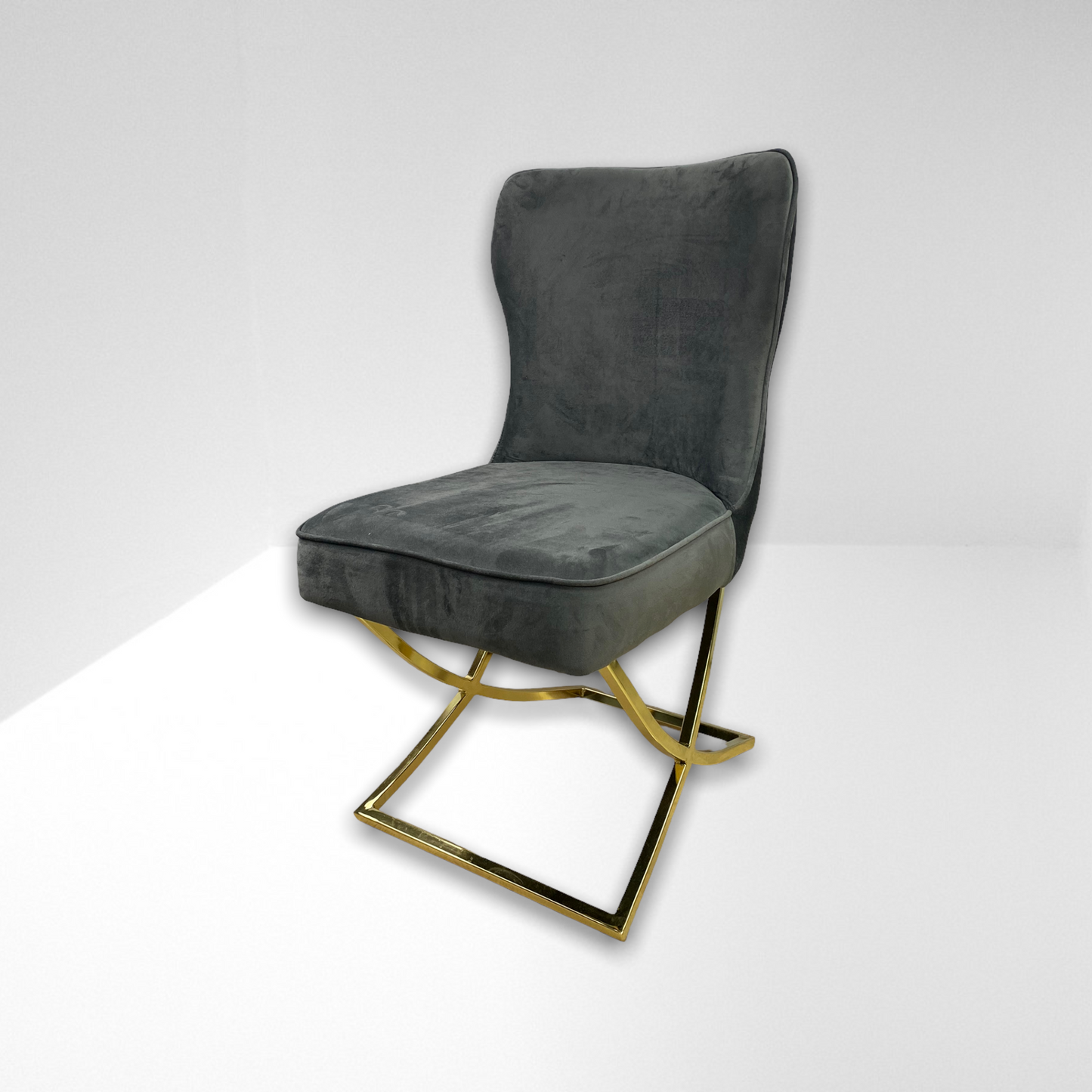 Silla terciopelo para comedor CLOWER SANDALYE V27  gris oscuro ganchos dorado, pata metal dorado