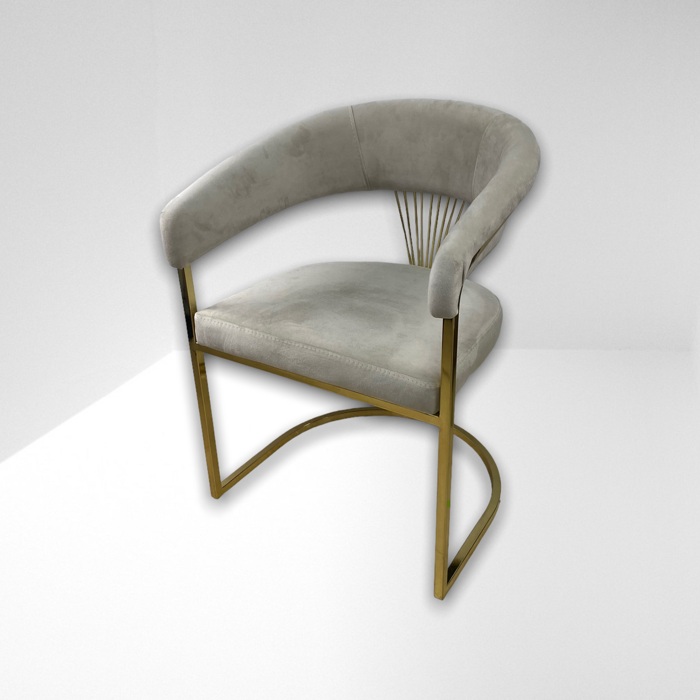Silla terciopelo para comedor V03 PA gris, pata acero inoxidable dorado