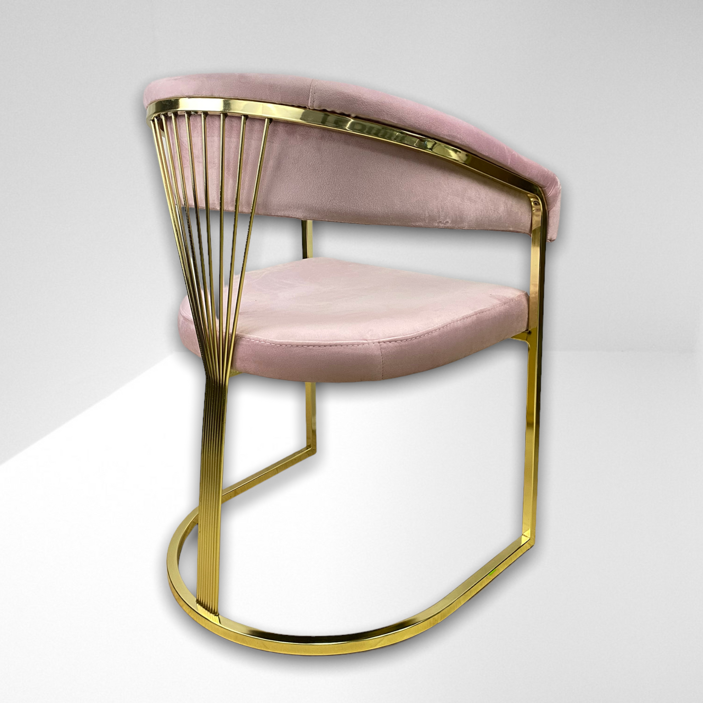 Cadeira de jantar de veludo rosa V02 PA, pernas de metal dourado