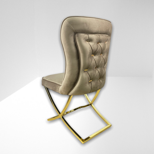 Silla terciopelo para comedor CLOWER08 marrón dorado, pata se metal dorado