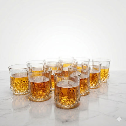 Set de 12 Vasos de Cristal Tallado con Diseño Diamante