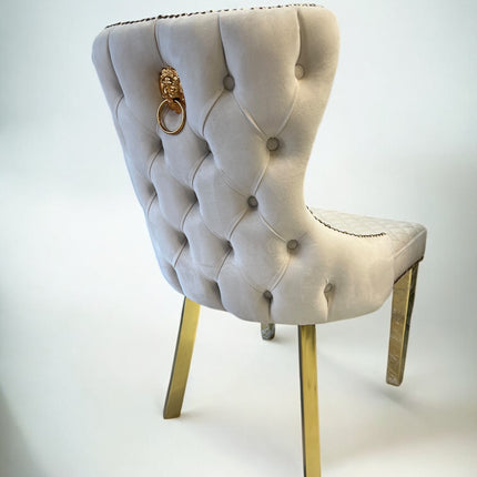 Cadeira de veludo bege claro LONDRASCHAIRV01 com pernas de metal dourado