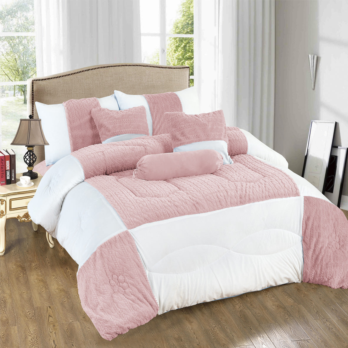 Edredón Aterciopelado con Borreguito MODELO TRAMA DE CANALÉ TRENZADO - COLOR ROSA