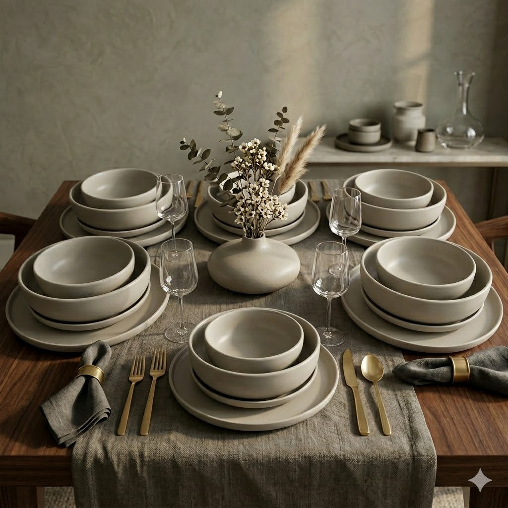 Set de Vajilla Duna Beige con Platos y Cuencos