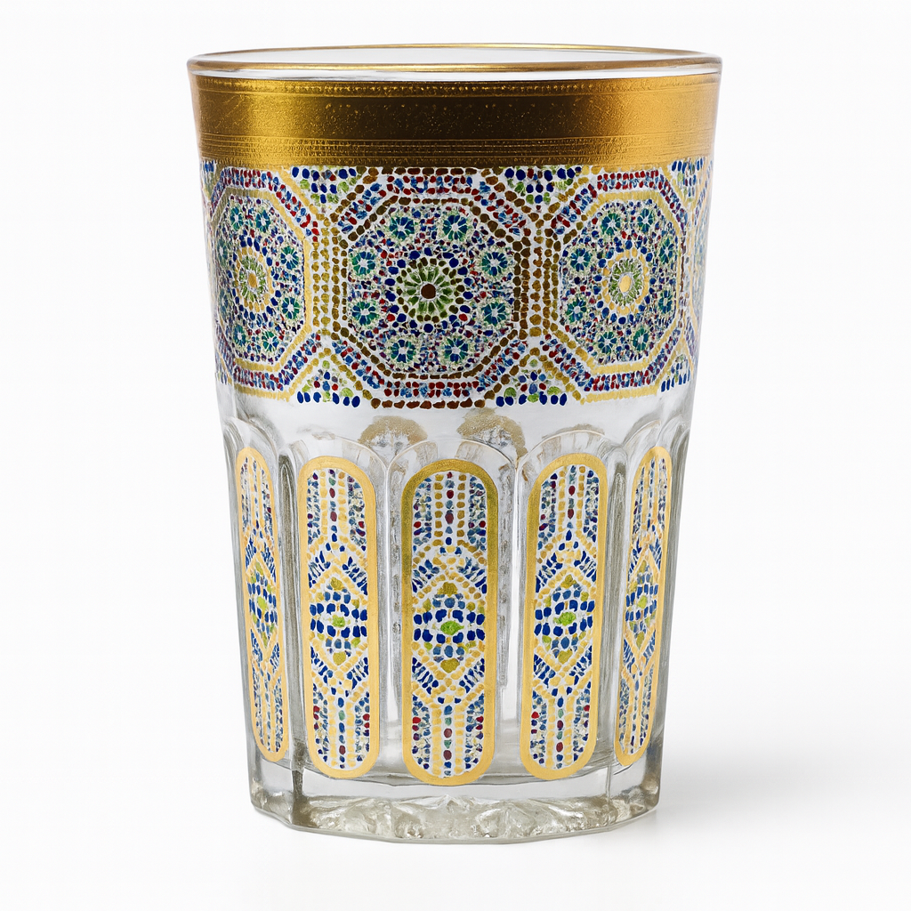 Vaso de Cristal Decorado para Té Árabe - Estilo Dorado Floral
