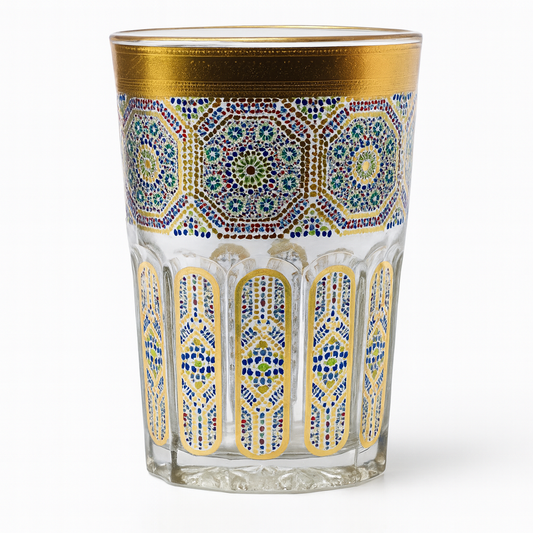 Vaso de Cristal Decorado para Té Árabe - Estilo Dorado Floral