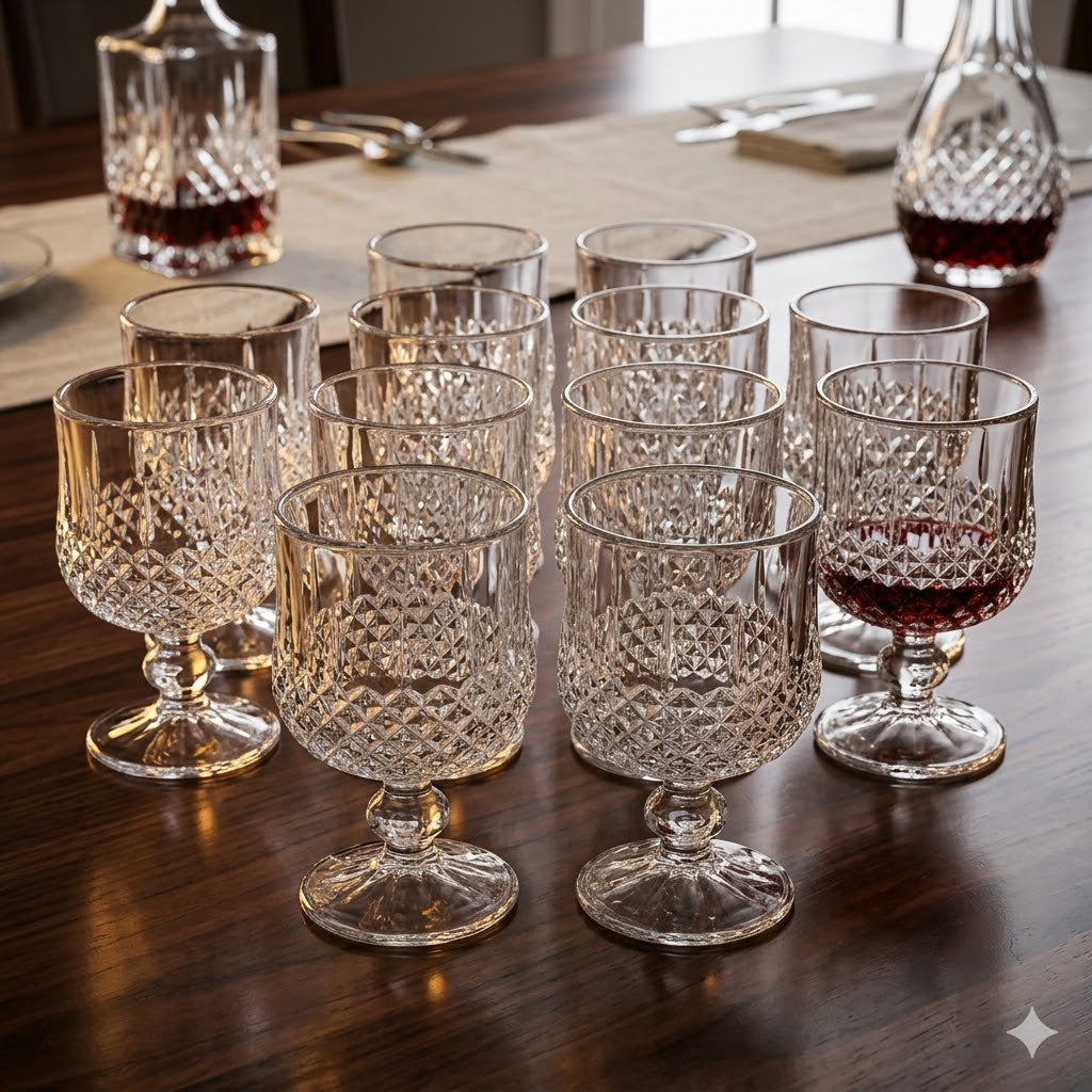 Set 12 Vasos de Cristal con Pie— Vasos para Té/Agua/Postre