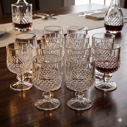 Set 12 Vasos de Cristal con Pie— Vasos para Té/Agua/Postre