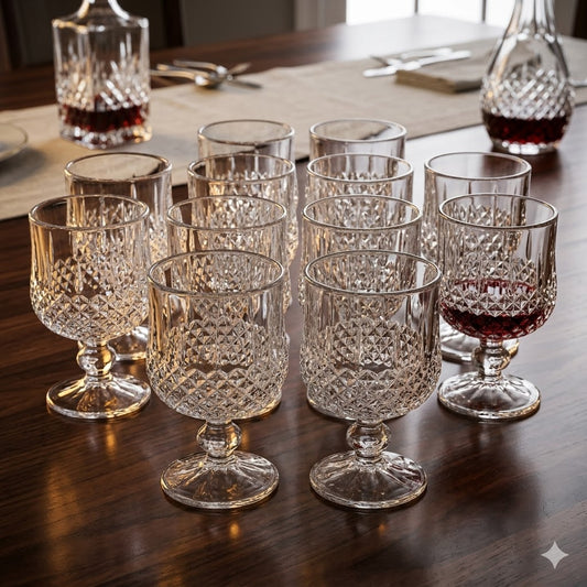 Set of 12 Stemmed Glass Tumblers— Glasses for Tea/Water/Dessert