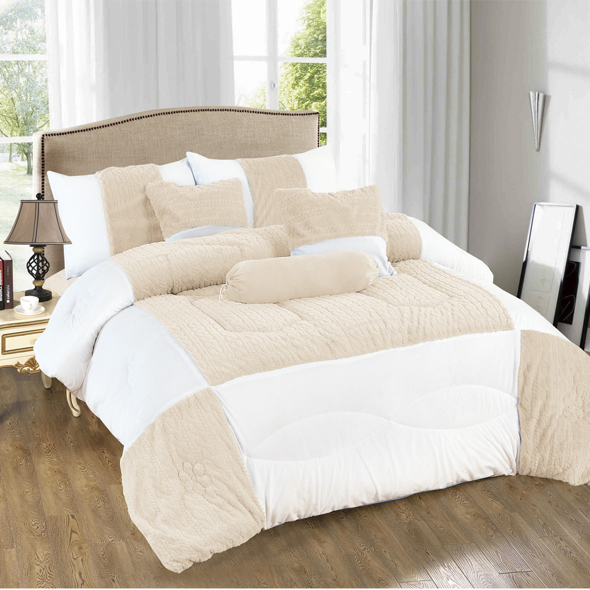 Edredón Aterciopelado con Borreguito MODELO TRAMA DE CANALÉ TRENZADO - COLOR CREMA