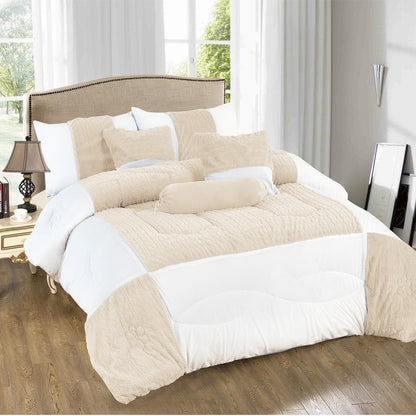 Edredón Aterciopelado con Borreguito MODELO TRAMA DE CANALÉ TRENZADO - COLOR CREMA